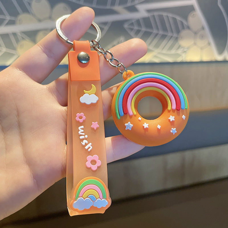 Wholesale New cute rainbow donut keychain student backpack pendant souvenir gift Keychains
